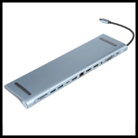 2 in 1 Type-C Docking Station For 1 x USB-C PD / 1 x VGA / 1 x 3.5mm Audio / 2 x HDMI 4K@30Hz / 1 x RJ45 / 1 x USB 3.0