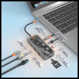 6 in 1 Transparent USB-C Hub For 1 x USB3.0 / 1 x USB2.0 / 1 x HDMI 4K@30Hz / 1 x USB-C PD3.0 / 1 x 3.5mm Audio / 1 x VGA